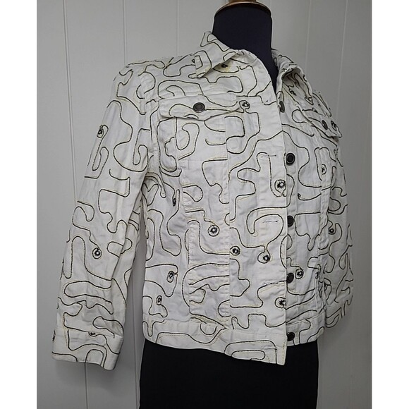 Vintage Ruby Rd Denim Artsy Jacket Womens Size 6 White Black Retro Artsy - Picture 4 of 10